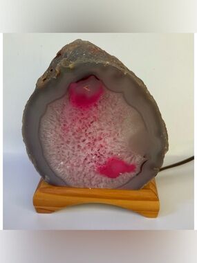 Rare~Vintage Brazilian Pink / Gray Agate Mini Table Geode Lamp